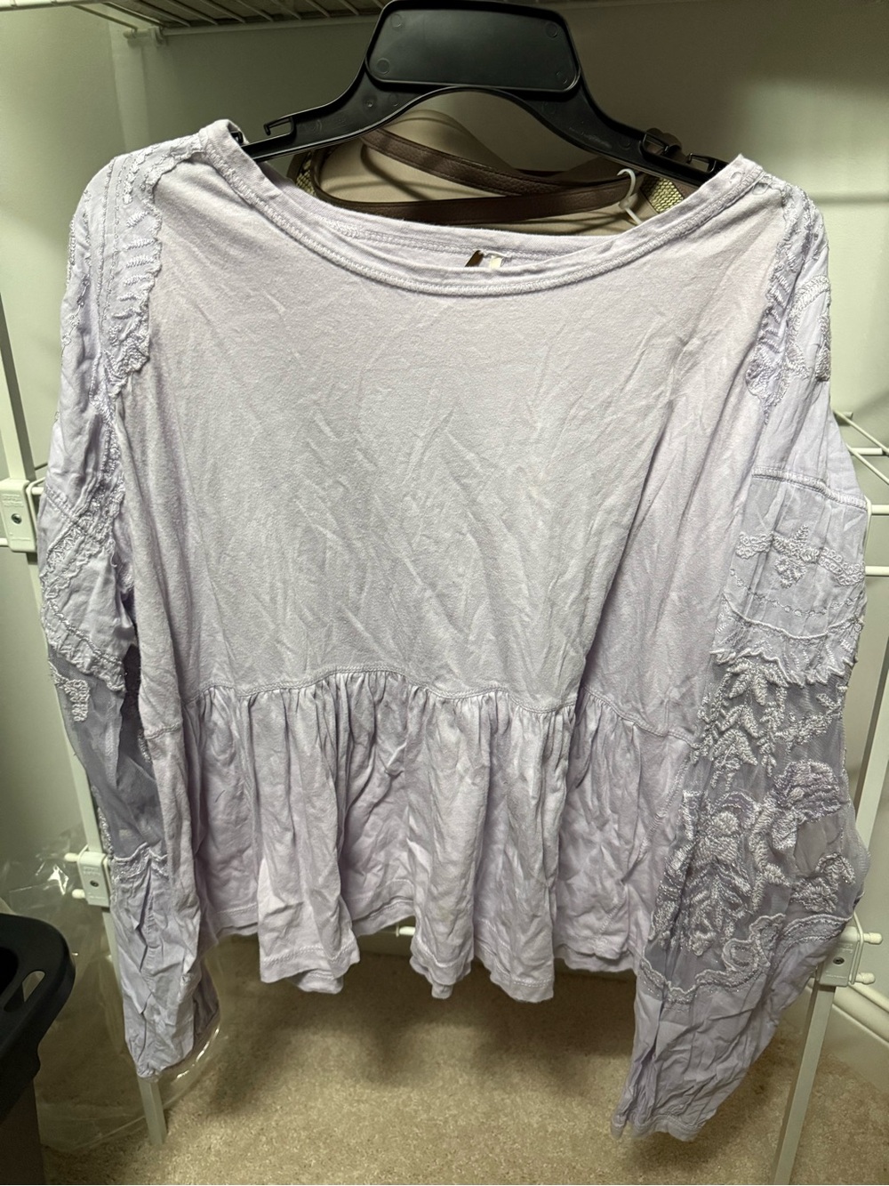 Free People Lavender Lace-Paneled Peplum Tunic